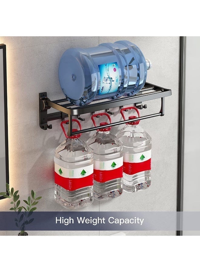 واي آند دي رف مناشف قابل للطي بطول 60 سم مع قضيب مناشف، رف مناشف مثبت على الحائط، أسود غير لامع، مقاوم للصدأ، قابل للحفر، مع خمسة خطافات متحركة، لتخزين الحمام. - Image 5